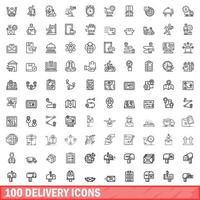 100 conjunto de iconos de entrega, estilo de esquema vector