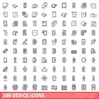 100 device icons set, outline style vector