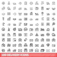 100 conjunto de iconos de entrega, estilo de esquema vector