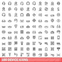 100 device icons set, outline style vector