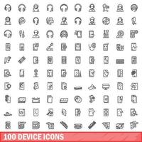 100 device icons set, outline style vector