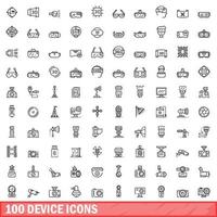 100 device icons set, outline style vector