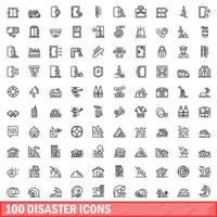 100 disaster icons set, outline style vector