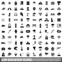 100 disaster icons set, simple style vector