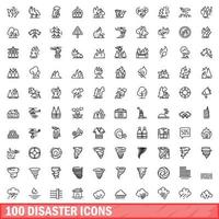 100 disaster icons set, outline style