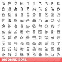 100 drink icons set, outline style vector