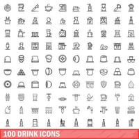 100 iconos de bebida, estilo de esquema vector