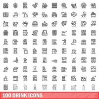 100 drink icons set, outline style vector