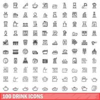 100 iconos de bebida, estilo de esquema vector