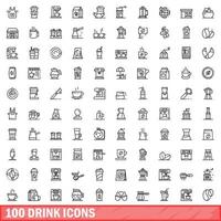 100 iconos de bebida, estilo de esquema vector