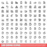 100 iconos de bebida, estilo de esquema vector