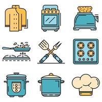 Cooker icon set line color vector