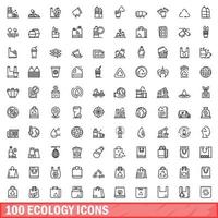 100 iconos de ecología, estilo de esquema vector