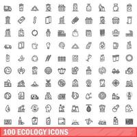 100 iconos de ecología, estilo de esquema