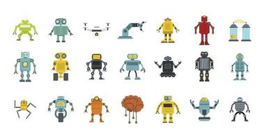 Robot icon set, flat style vector