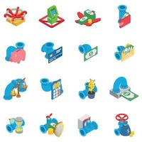 Inflow of money icons set, isometric style vector