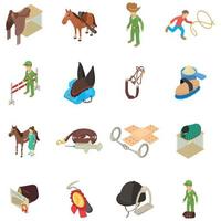 Horse treatment icons set, isometric style vector