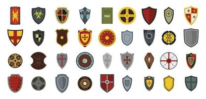Shield icon set, flat style vector