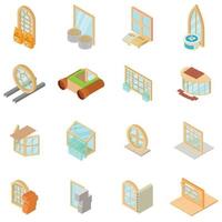 Window material icons set, isometric style vector