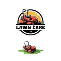 turf and lawn mower illustration logo vector