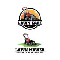 turf and lawn mower illustration logo vector