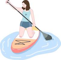 woman playing paddle board at the sea illustration vector