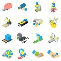Cyber memory icons set, isometric style vector