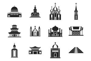 Temple icon set, simple style vector