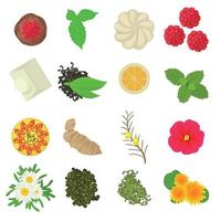 Herbal seasoning icons set, cartoon style vector