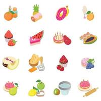 Berry cake icons set, isometric style vector