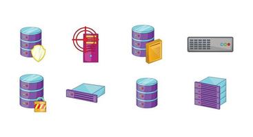 conjunto de iconos de servidor, estilo de dibujos animados vector