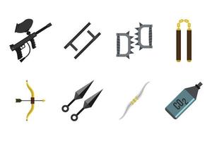 Weapons icon set, flat style vector