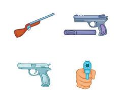Gun icon set, cartoon style vector