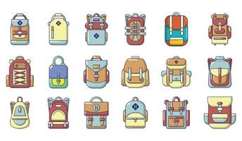Backpack icon set, cartoon style vector