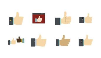 Thumb up icon set, flat style vector