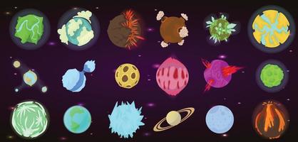 Planets icon set, cartoon style vector