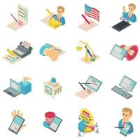 Policy icons set, isometric style vector