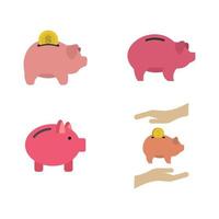 Piggy bank icon set, flat style