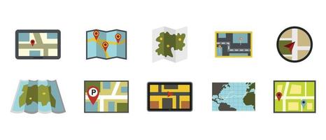 conjunto de iconos de mapa, estilo plano vector