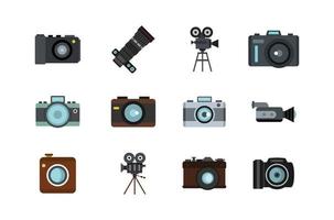 Camera icon set, flat style vector