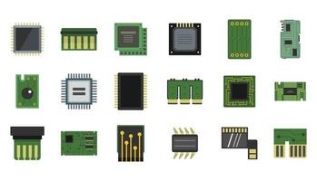 Micro chip icon set, flat style vector