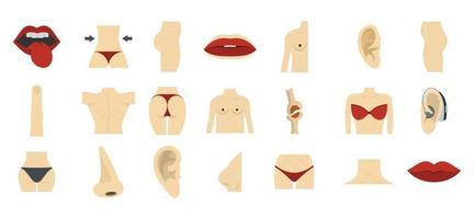 Human body part icon set, flat style vector