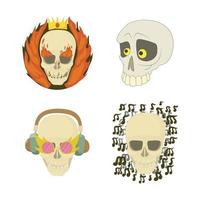 Skull icon set, cartoon style vector