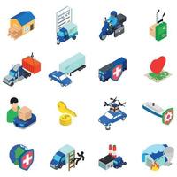 Shipping insurance icons set, isometric style vector