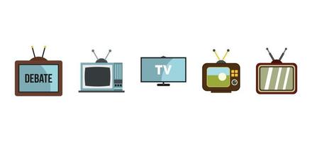 Tv set icon set, flat style vector