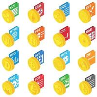 Expansion coin icons set, isometric style vector