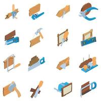 Woodwork icons set, isometric style vector