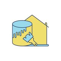 house painting color pot and brush icon vector