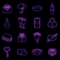 Saint Valentine day icons set vector neon