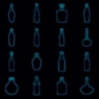 Different bottles icons set vector neon